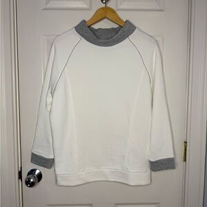 Hubert Gasser Round Neck White, Gray Pullover Sweatshirt 3/4 Sleeve Small